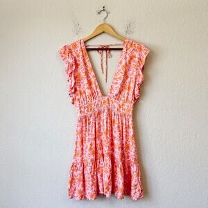 STILLWATER Jessie Mini Dress Sorbet Floral V-Neck Smocked Babydoll NWT